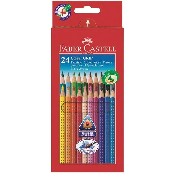 Akvareliniai pieštukai Faber-Castell Grip 2001, tribriauniai, 24 spalvos