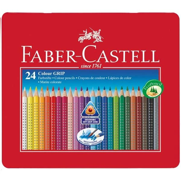 Spalvoti pieštukai Faber-Castell GRIP 2001, 36 spalvų, metalinėje dėžutėje