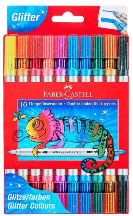 Flomasteriai Faber-Castell, 10 spalvų, dvipusiai, su blizgučiais
