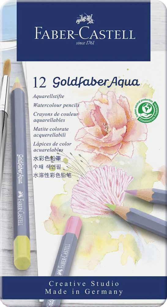 Akvareliniai pieštukai Faber-Castell Goldfaber Aqua Creative Studio, 12 pastelinių spalvų