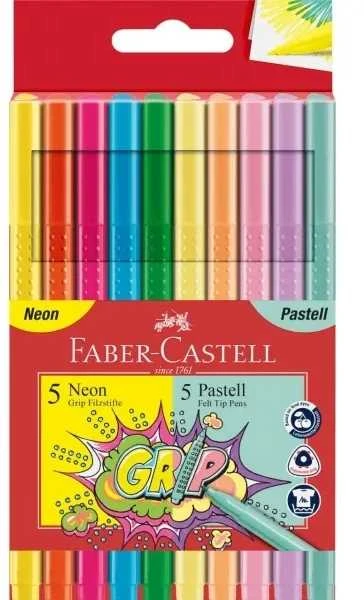 Flomasteriai Faber-Castell Grip, tribriauniai, 10 spalvų
