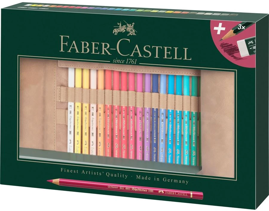 Spalvoti pieštukai Faber-Castell Polychromos, 30 vnt., ritinėlis (110030)