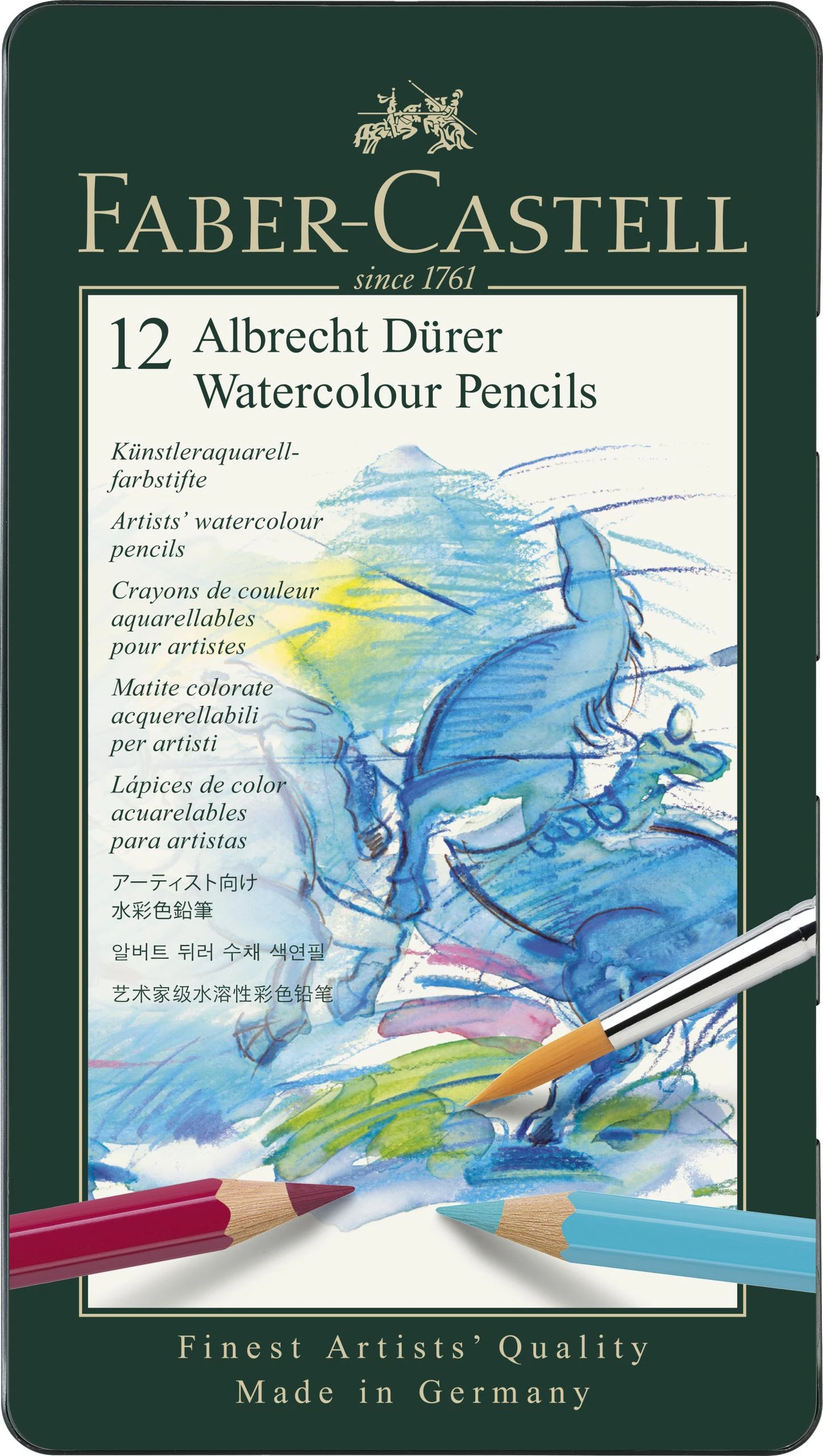 Spalvoti akvareliniai pieštukai Faber-Castell Albrecht Dürer, 12 spalvų