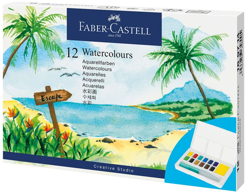 Akvareliniai dažai Faber-Castell Creative Studio, 12 spalvų + teptukas
