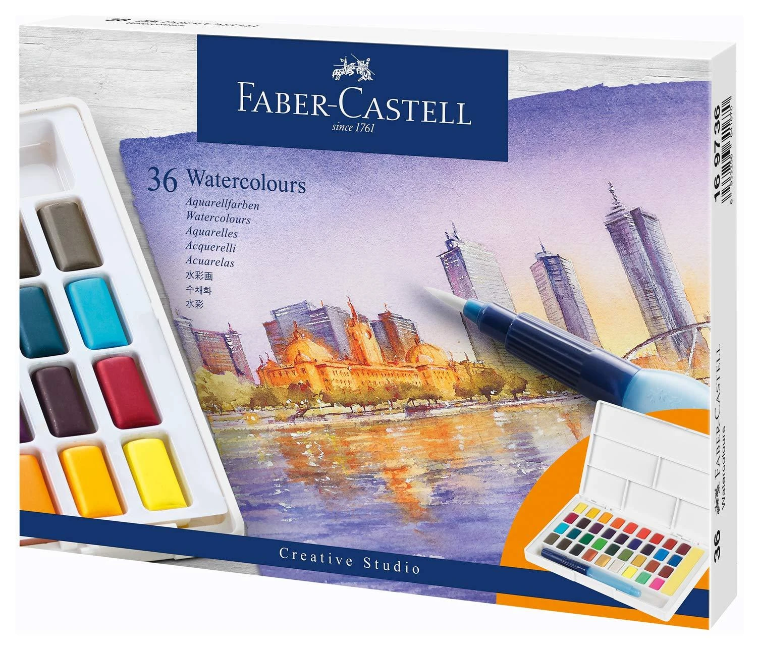 Faber-Castell akvarelės rinkinys su teptuku 36 spalvos