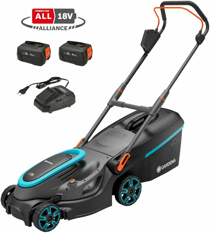Gardena Akumuliatorinės vejapjovės PowerMax 37 / 36V P4A rinkinys