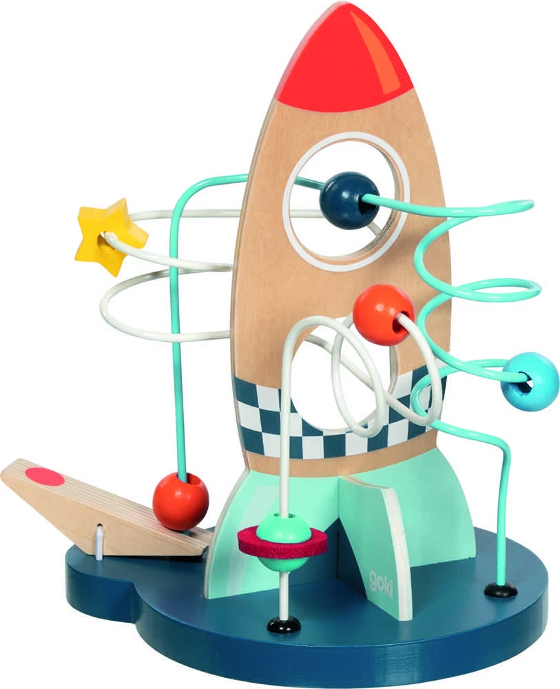Goki Medinė edukacinė raketa su motorikos žaidimu ir planetų karoliukais, vaikams nuo 1 metų