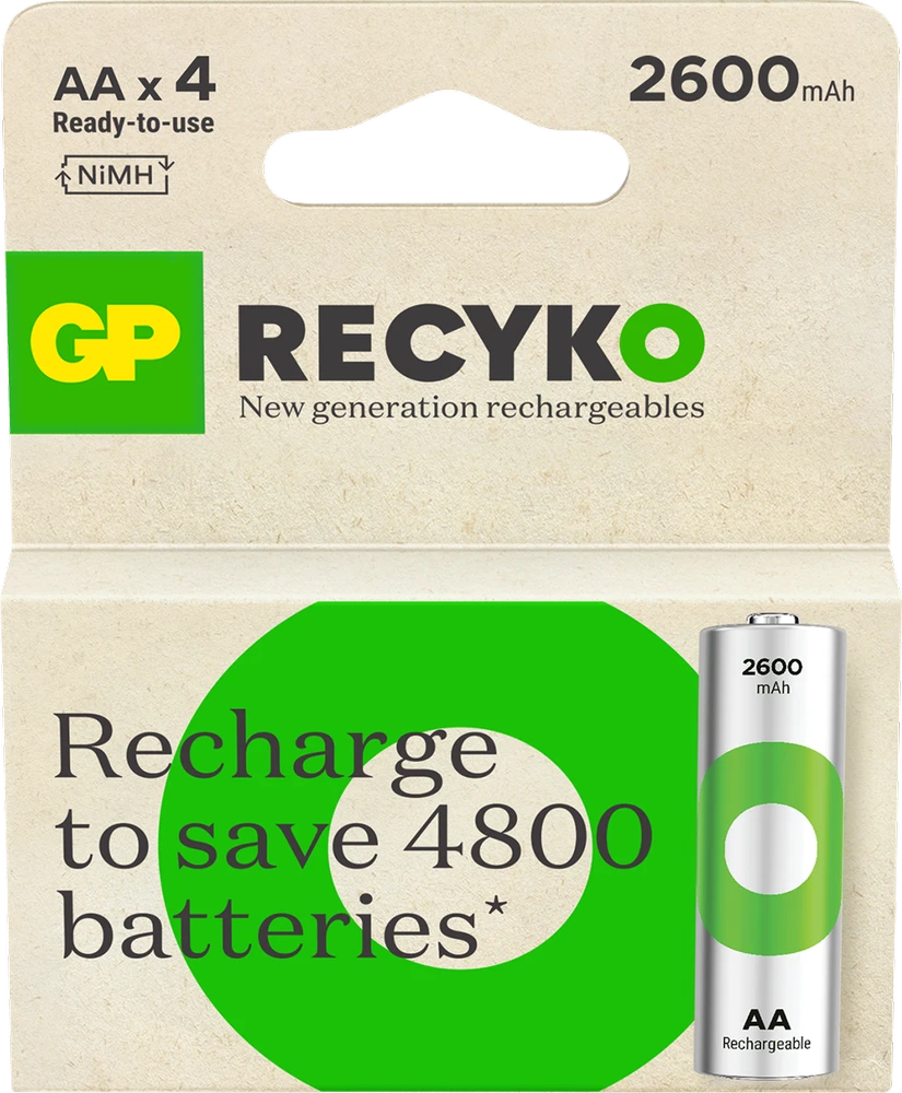 GP Baterija (AA) Įkraunamos NIMH R6/AA, 270AAHCE-R21, ReCyko (4 baterijos / lizdinė pakuotė), 2700 mAh