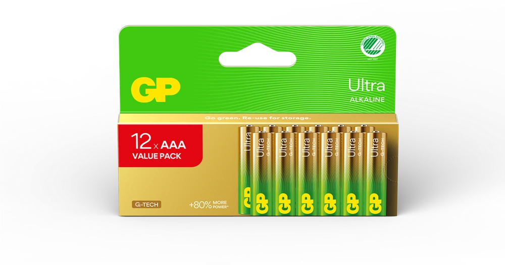 GP Ultra AAA baterijų 12 vienetų pakuotė