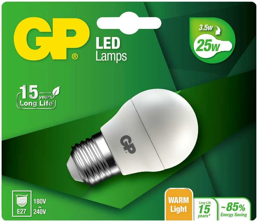 GP - LED lemputė, maža rutulinė, E27, 3,5 W (25 W), 250 lm
