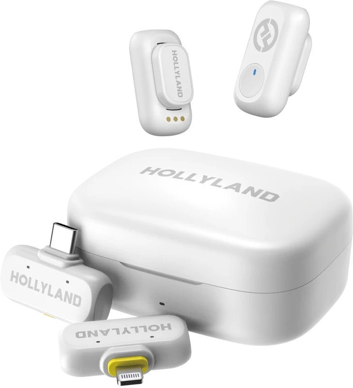 Hollyland LARK A1 Combo Ivory Baltas, with USB-C RX + Lightning RX + Charging Case
