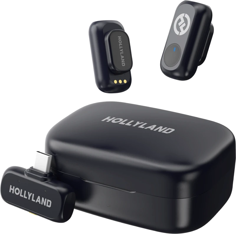„Hollyland LARK A1 Duo“ su USB-C imtuvu ir įkrovimo dėklu