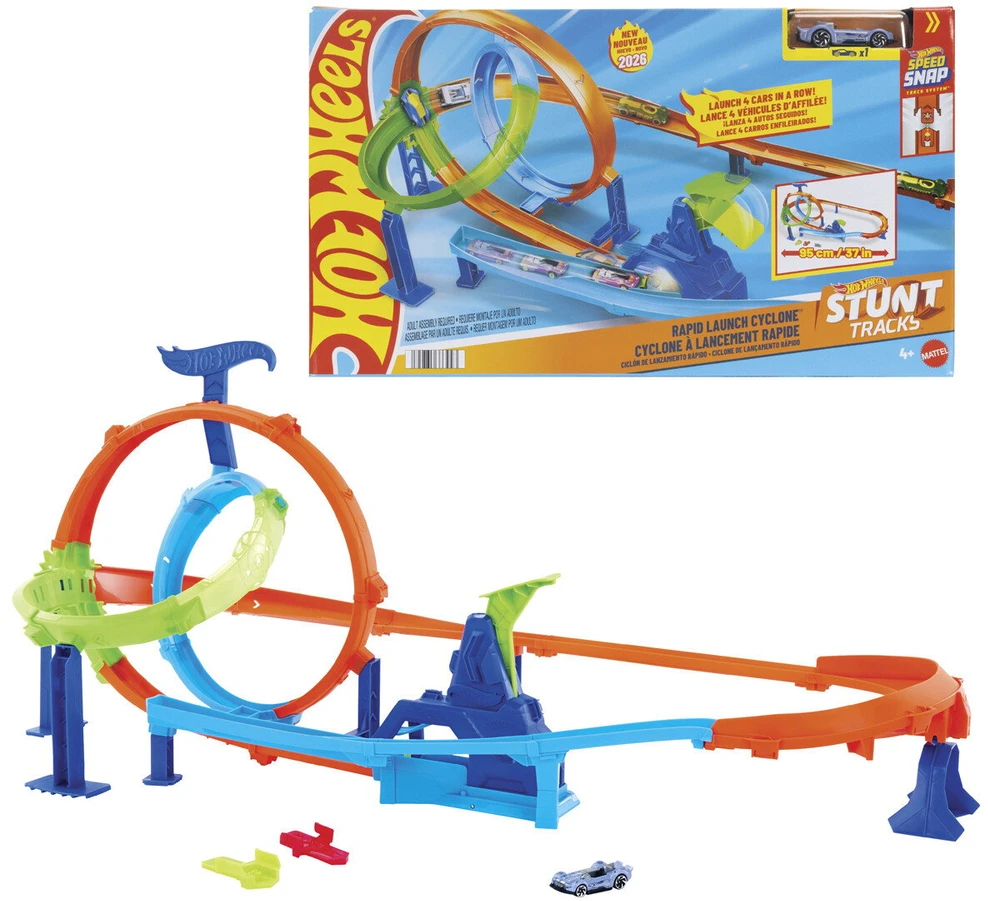Mattel HOT WHEELS STUNT TRACKS rinkinys – Dvigubos kilpos iššūkis (JHK73)