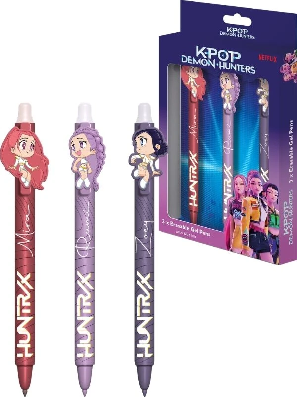 KPOP Kids Euroswan 3 ištrinamų K-pop demonų medžiotojų rašiklių rinkinys