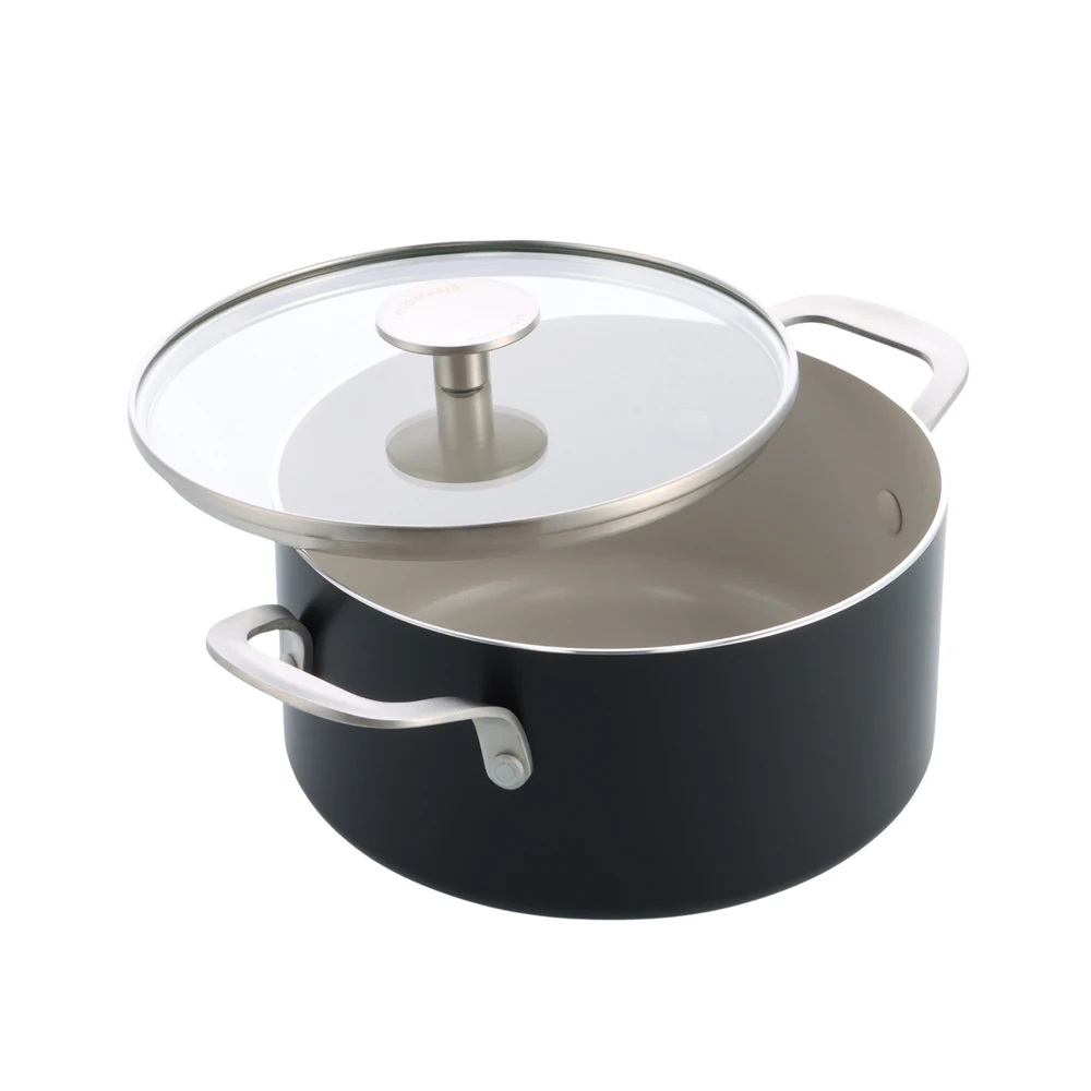 KitchenAid - Spalvotas aliuminio puodas su dangčiu - matinės juodos spalvos - 20 cm