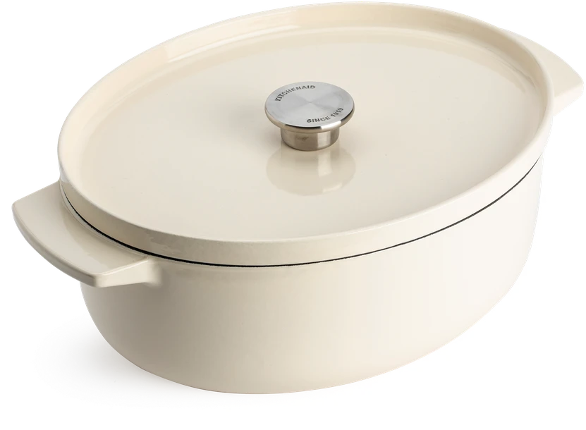 KitchenAid ovalus ketaus puodas 5,6L migdolų kremas