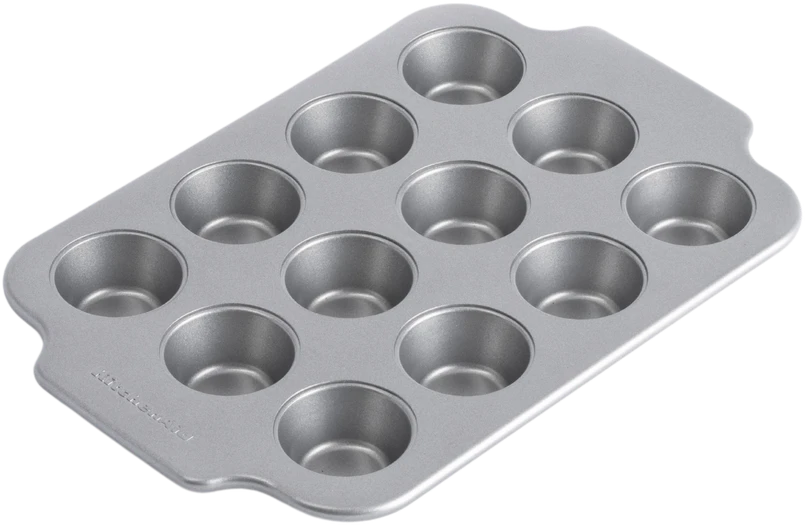 KitchenAid - Metalinės kepimo formos, mini apvalios kepimo formos, 12 vnt. - sidabrinės