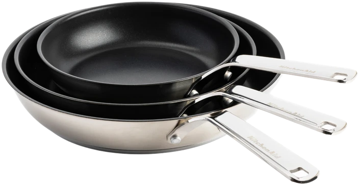 KitchenAid - Nerūdijančio plieno keptuvių rinkinys - sidabro spalvos - 20/24/28 cm