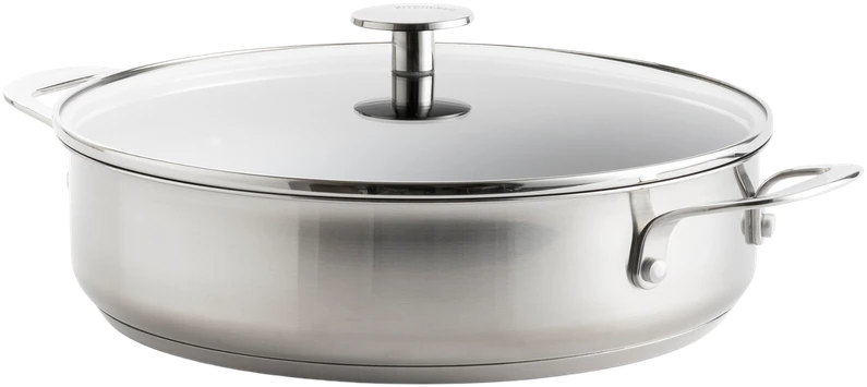 KitchenAid - Nerūdijančio plieno keptuvė su 2 šoninėmis rankenomis - sidabrinė - 28 cm