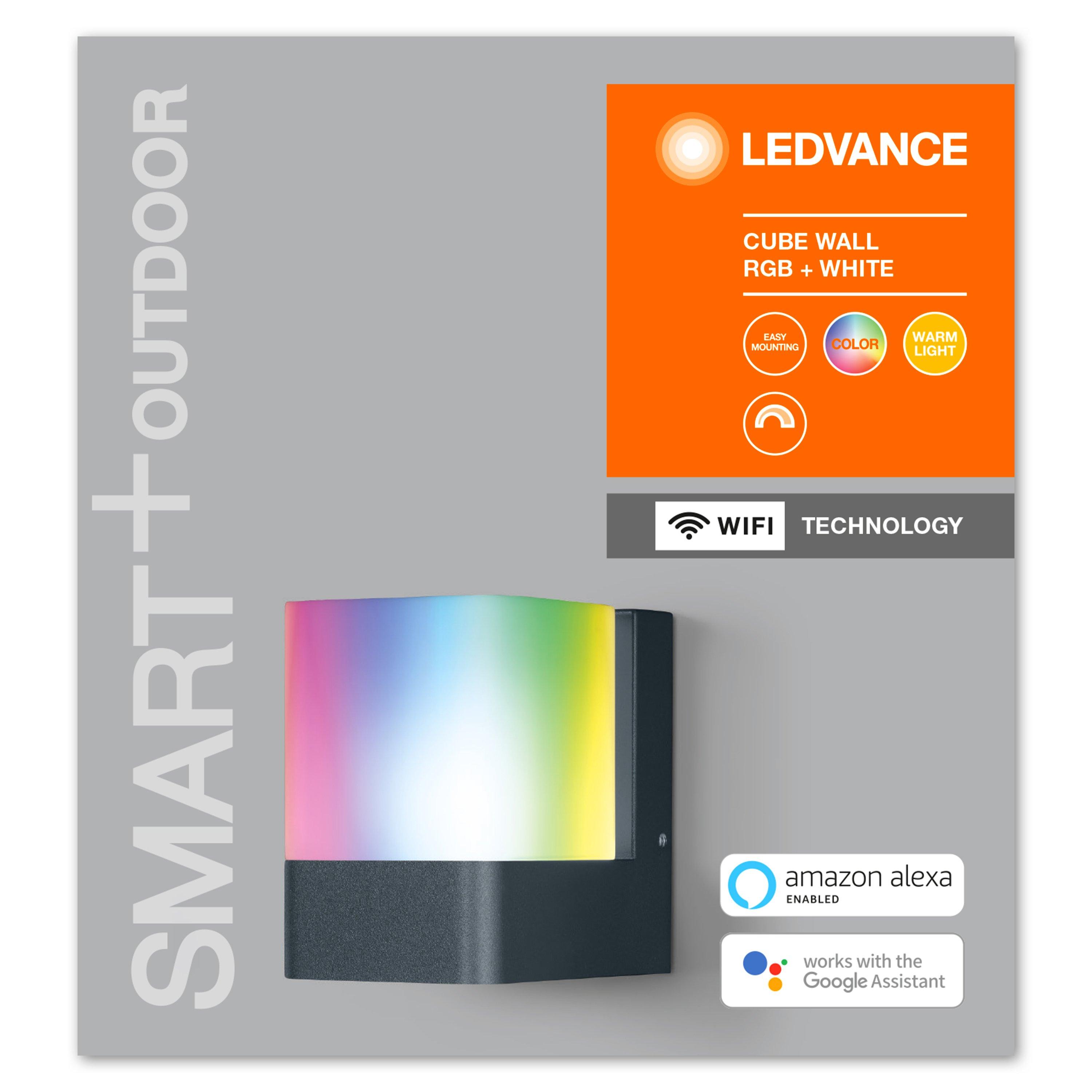 Sieninis šviestuvas Ledvance 9,5W LED šviestuvas SMART+ WIFI CUBE, tamsiai pilkas, 3000K, reguliuojamos RGB spalvos, 80cm