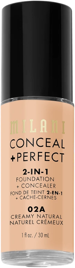 Milani „Conceal + Perfect“ skystas makiažo pagrindas ir kaukė 2-in-1 02A kreminis natūralus, 30 ml