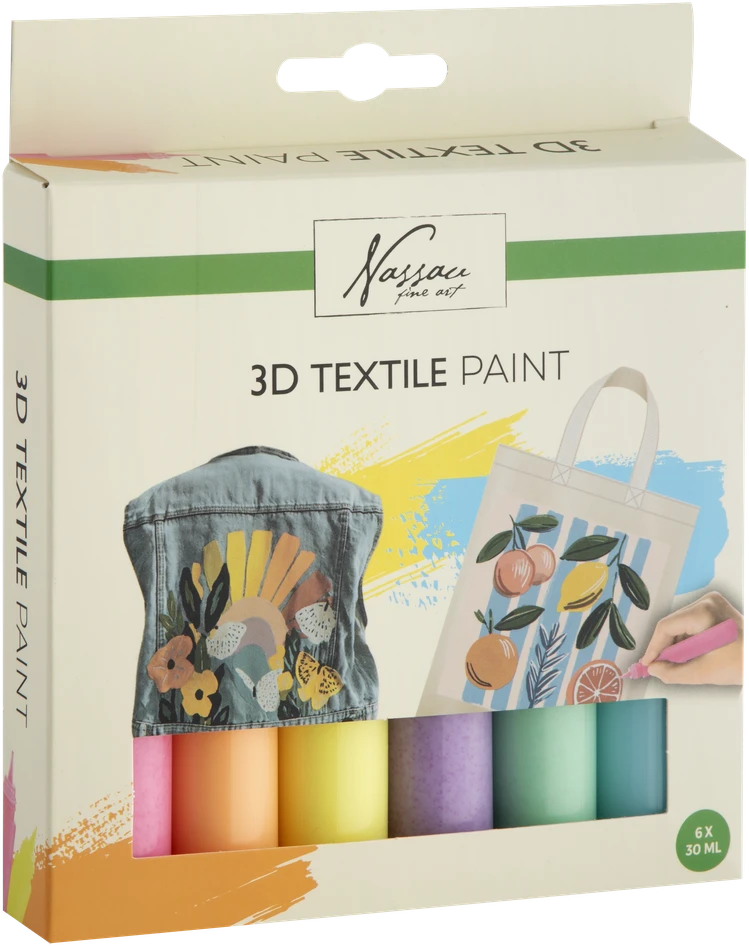 Nassau Drabužių audinių dažai, skirti dažyti ant audinių 3D rinkinys 6x30 ML „pasidaryk pats“ dažai