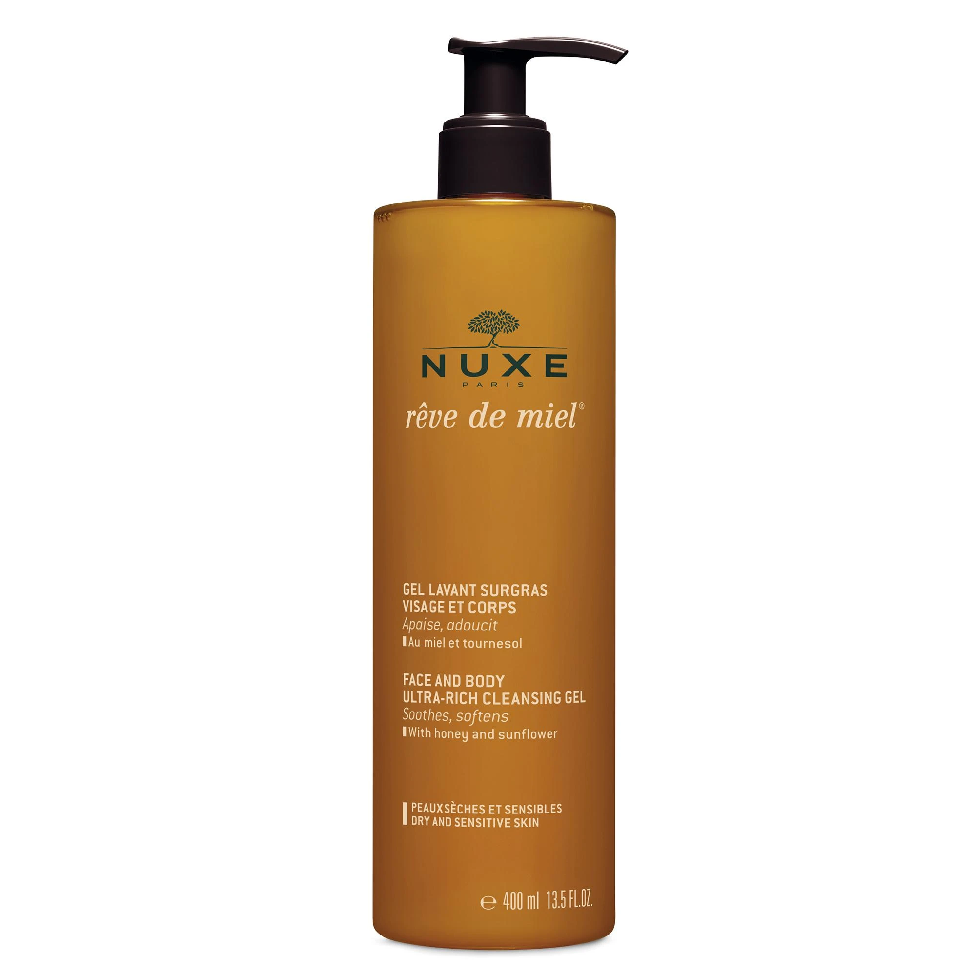 Nuxe Ypač tirštos konsistencijos veido ir kūno valomoji želė „Rêve de Miel® Face and body ultra-rich cleansing gel“, 400 ml