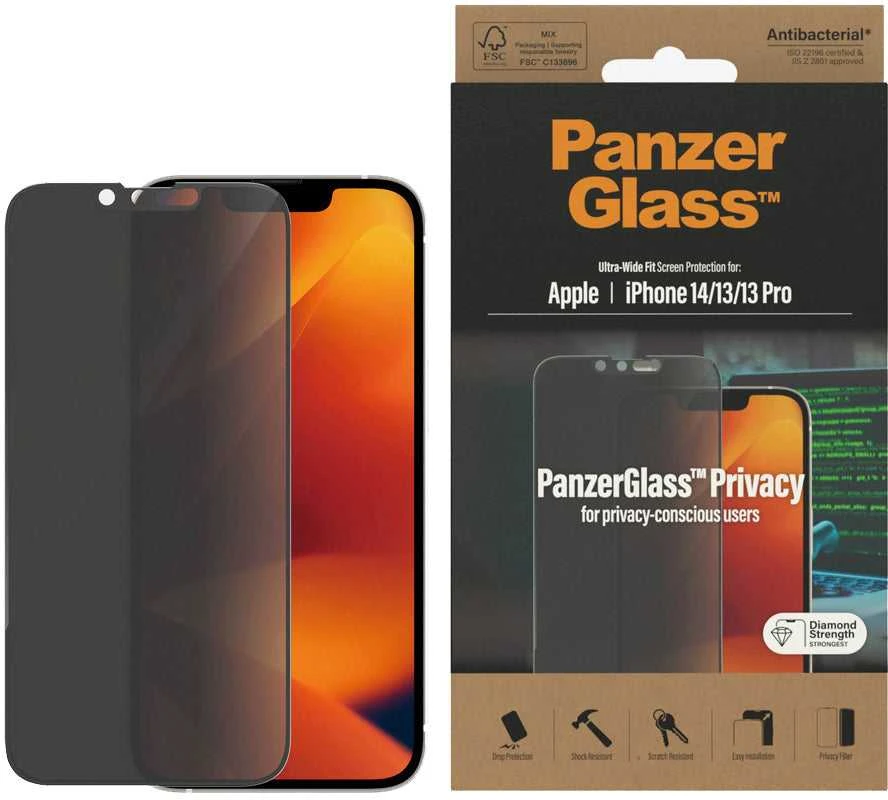 Panzer Glass PanzerGlass | Ekrano apsauga | Apple | iPhone 14/13/13 Pro | Stiklas | Juodas | Itin platus pritaikymas | Privatumas
