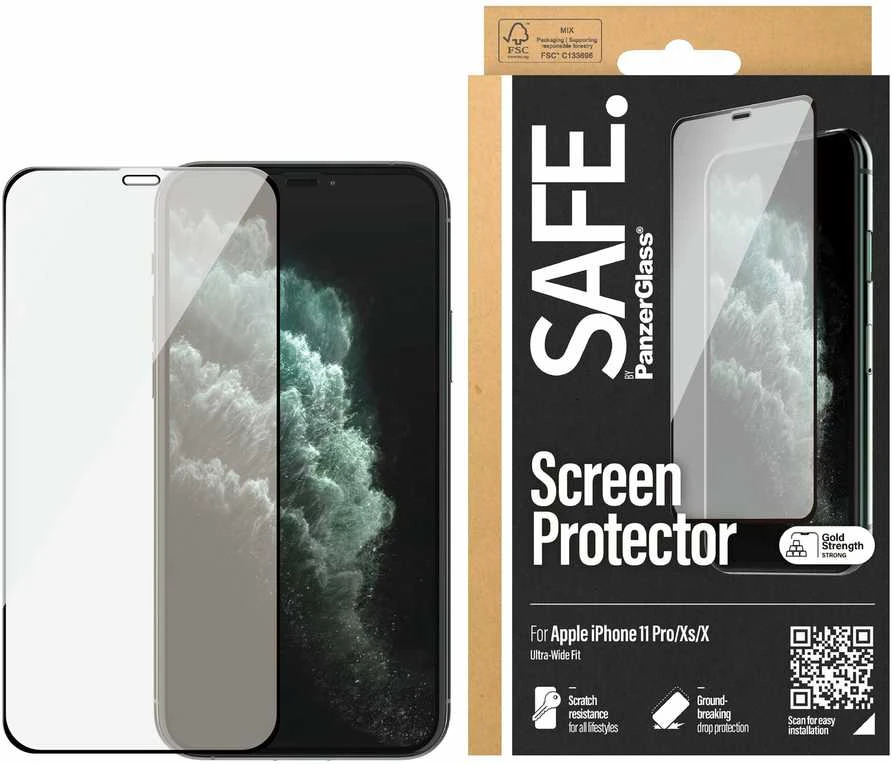 Panzer Glass SAFE. Apple iPhone X/Xs/11 Pro Case Friendly, Juodas