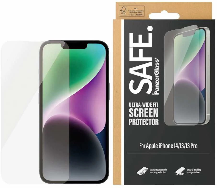 Panzer Glass SAFE iš PanzerGlass ekrano apsauga Apple iPhone 14 | 13 | 13 Pro | Itin platus pritaikymas | PanzerGlass
