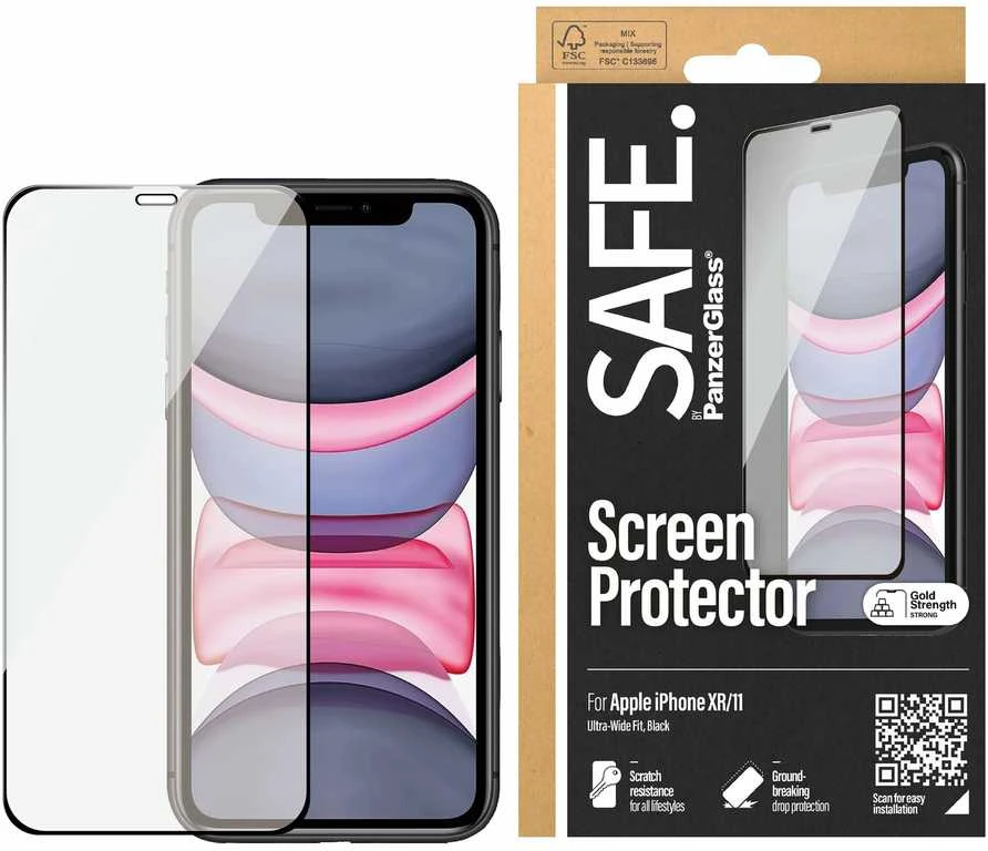 Panzer Glass SAFE. Apple iPhone XR/11 Case Friendly, Juodas