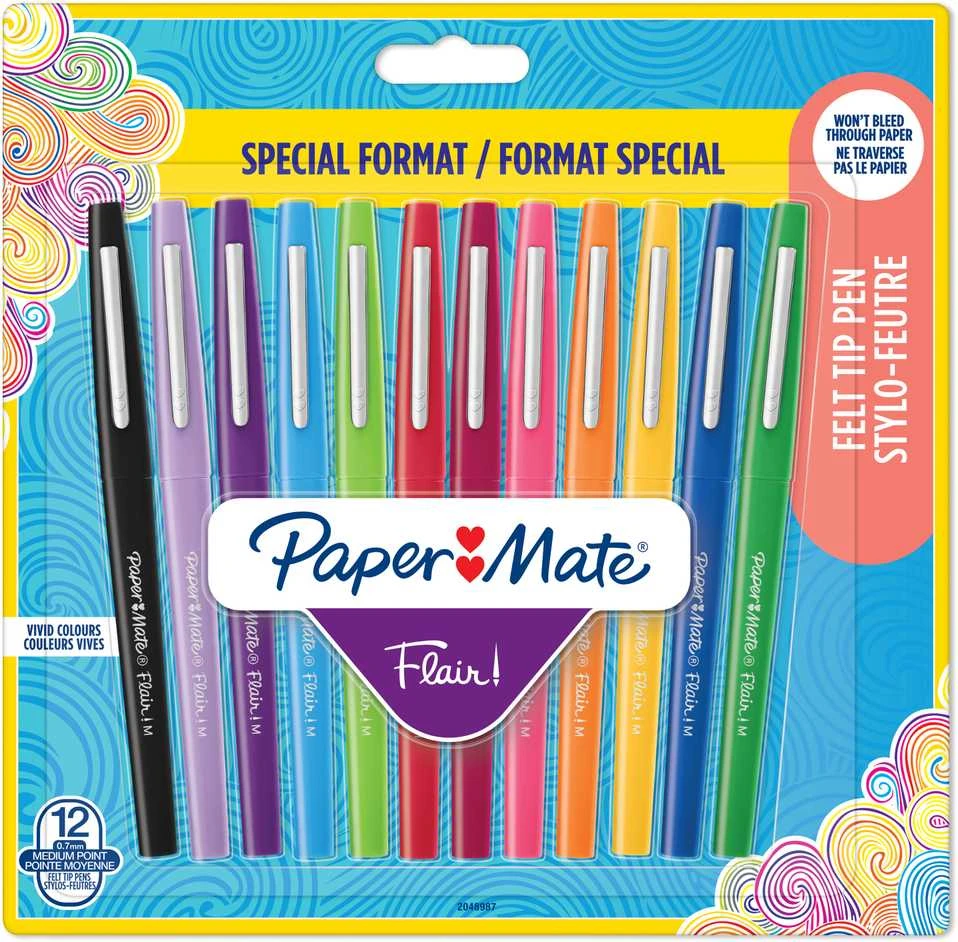 Papermate „Flair“, vidutinis, 12 spalvų, daugiaspalvis, 0,7 mm, daugiaspalvis, vandens pagrindo rašalas