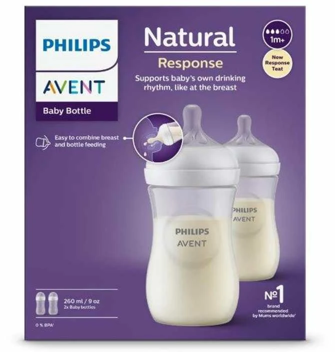 PHILIPS AVENT NATURAL RESPONSE BUTELIUKŲ RINKINYS, 260 ML, 1 MĖN.+, 2 VNT., BALTA