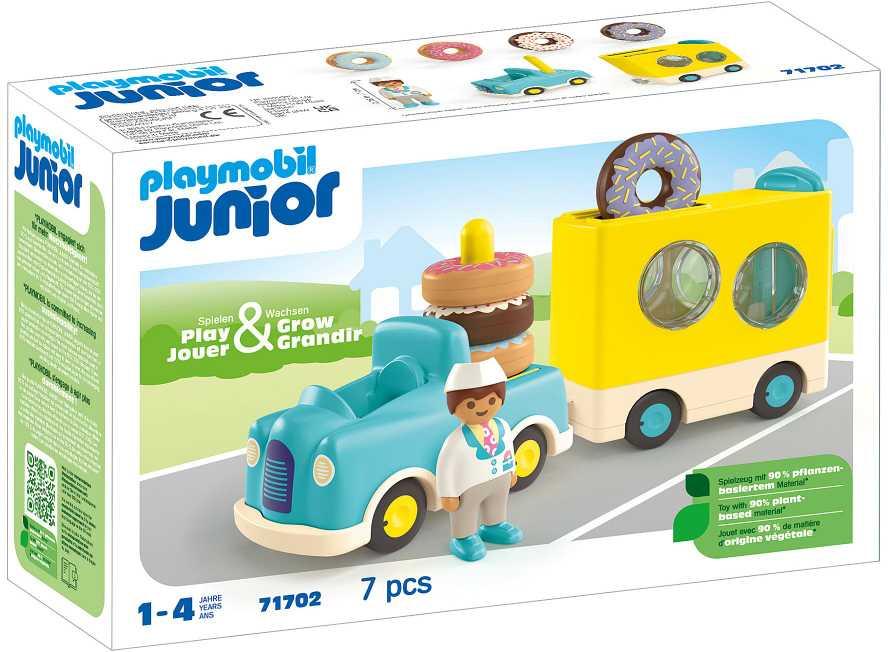 Playmobil – JUNIOR: Pašėlusi spurgų sunkvežimis su krovimo ir rūšiavimo funkcija (71702)
