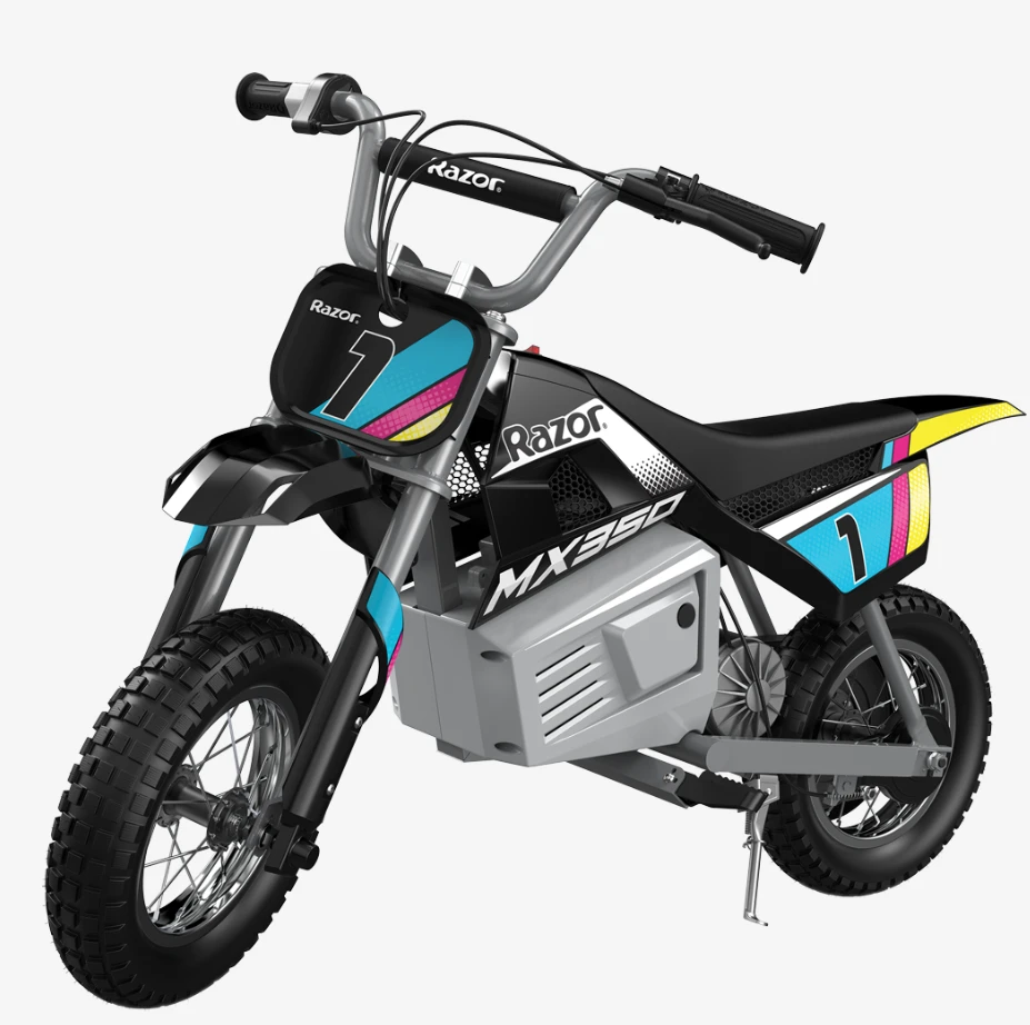 Razor MX350 elektra varomas purvo dviratis, su lipdukais, juodas