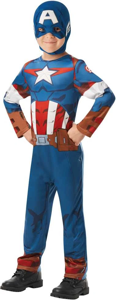 Rubies Karnavalinis kostiumas Marvel Avengers Captain America kostiumas mėlyn-raudon puošni suknelė 110-116 cm (5-6 metai)