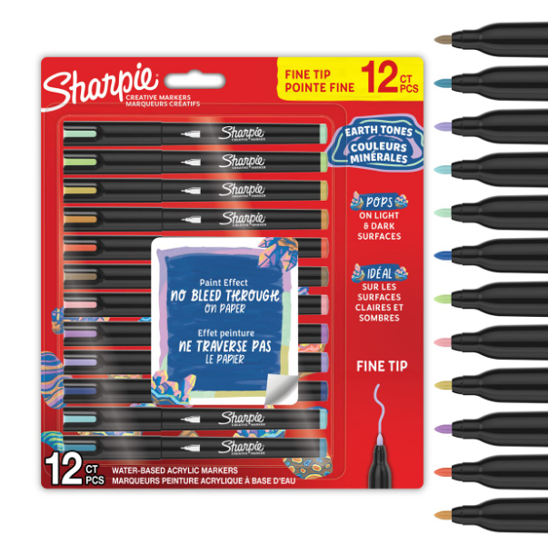 „Sharpie“ – „Creative“ akriliniai rašikliai, 12 lizdinių plokštelių, žemės atspalviai, plonas galiukas (2212911)