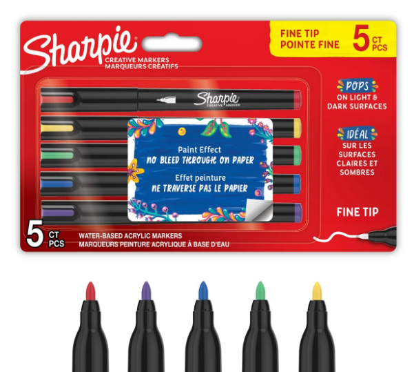 „Sharpie“ – „Creative“ akriliniai rašikliai, 5 lizdinės plokštelės, įvairių spalvų, plonas galiukas (2212912)