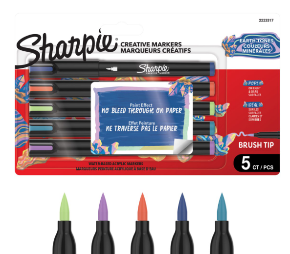 „Sharpie“ – „Creative Acrylic“ 5 lizdinių plokštelių – žemės atspalviai – teptuko antgalis (2223317)