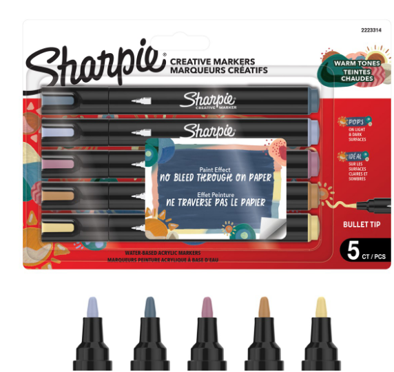 „Sharpie“ – „Creative Acrylic“ 5 lizdinės plokštelės – šilti atspalviai – apvalus galiukas (2223314)