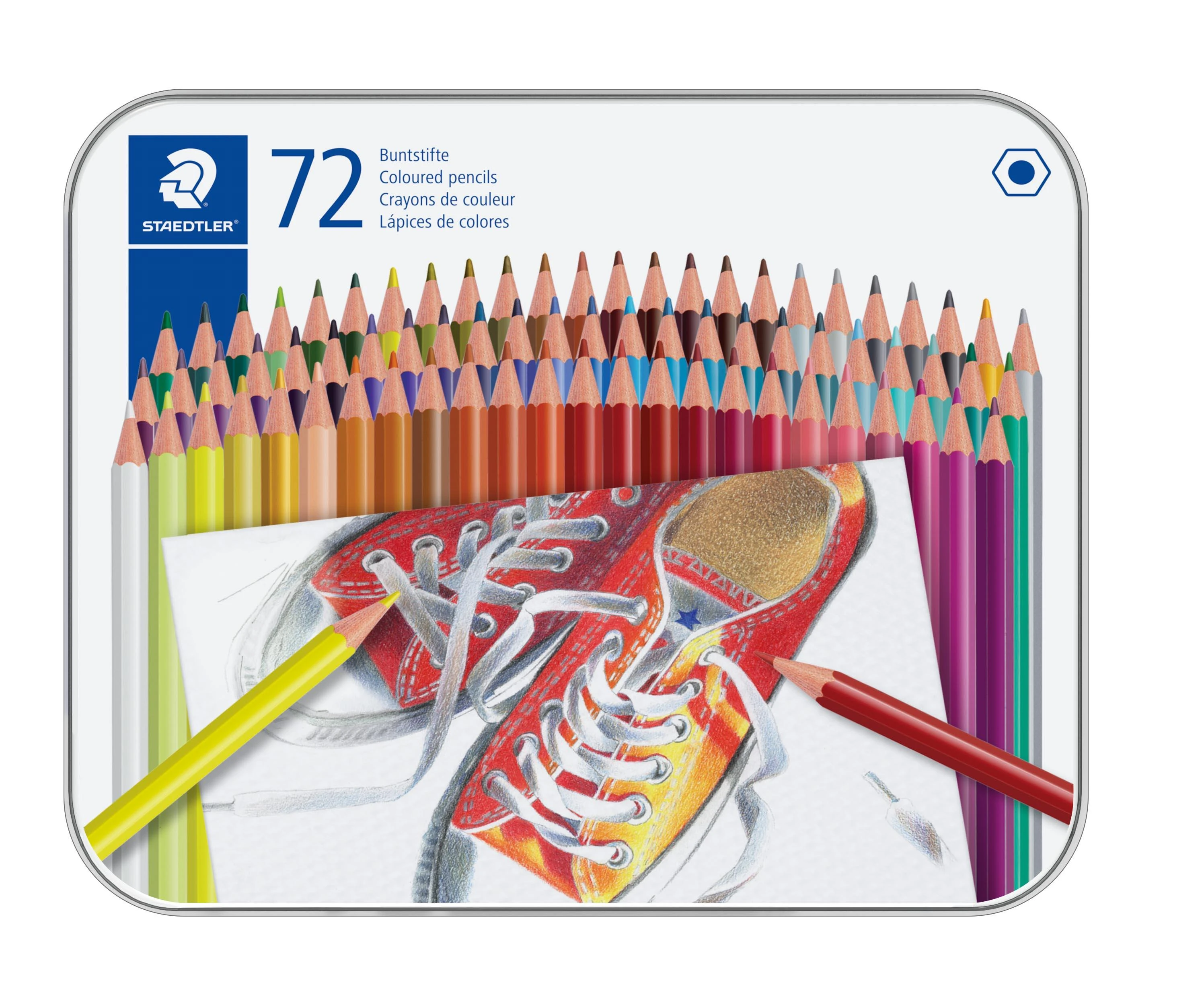 Staedtler - Spalvoti pieštukai šešiakampiai metalinėse dėžutėse, 72 vnt. (175 M72)