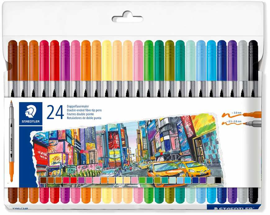 Staedtler - Dvigubo antgalio žymekliai, 24 vnt. Įvairūs (3200 C24P)