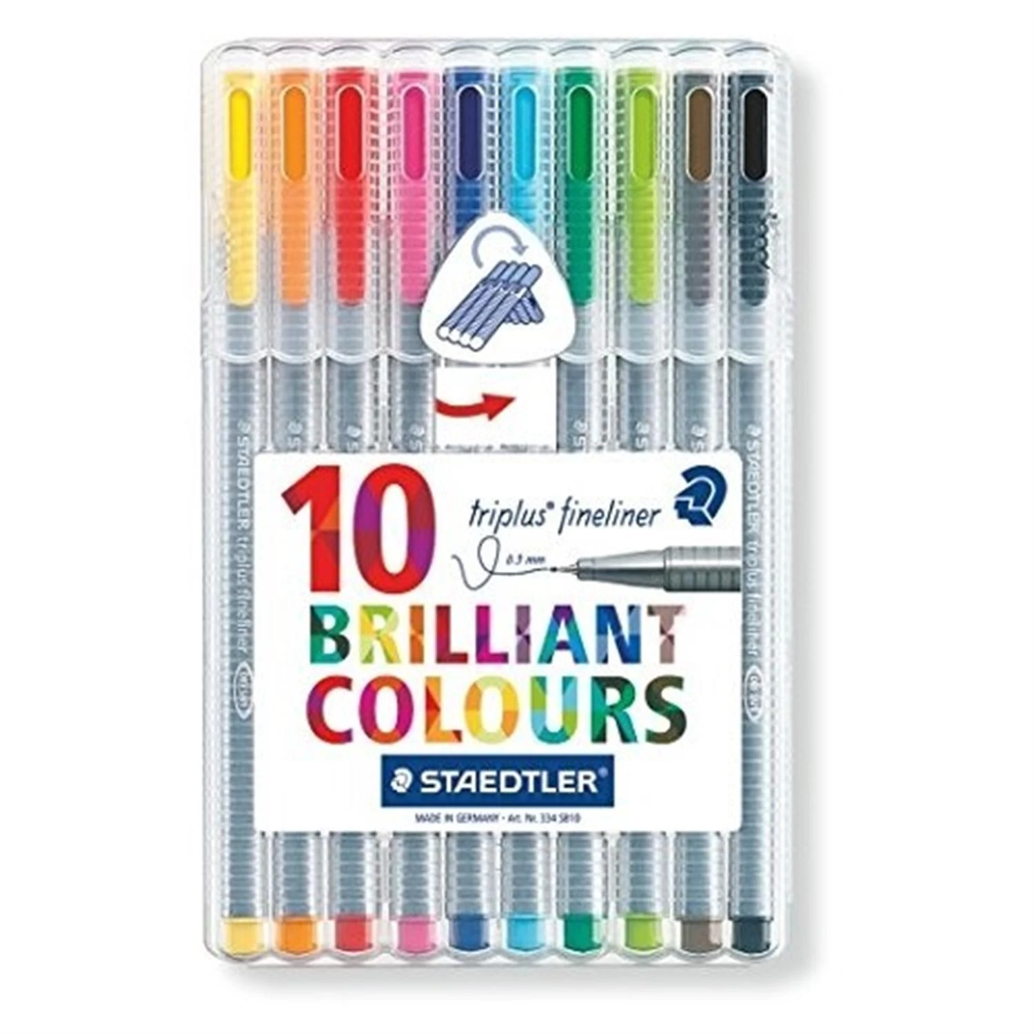 Staedtler triplus fineliner 334 – 10 spalvų rinkinys dėžutėje
