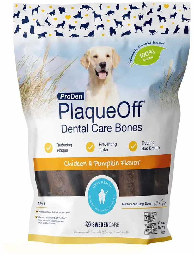 Swedencare „PlaqueOff“ – dantų kaulai su vištiena ir moliūgu, 480 g – (721.0045)