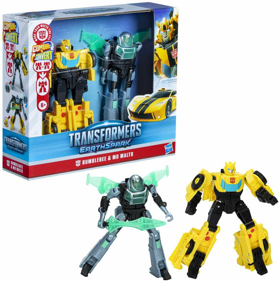 Transformers EarthSpark Cyber-Combiner Bumblebee ir Mo Malto veiksmo figūrėlės