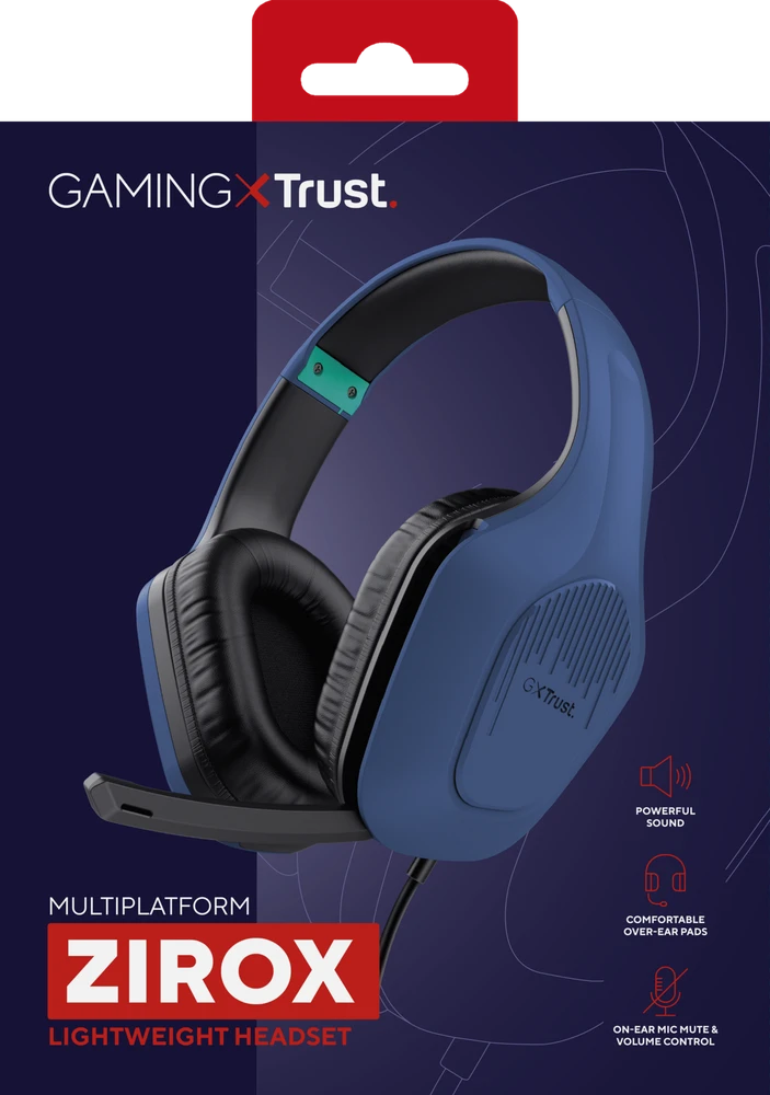 Laidinės žaidimų ausinės TRUST GTX 415 ZIROX, mėlynos