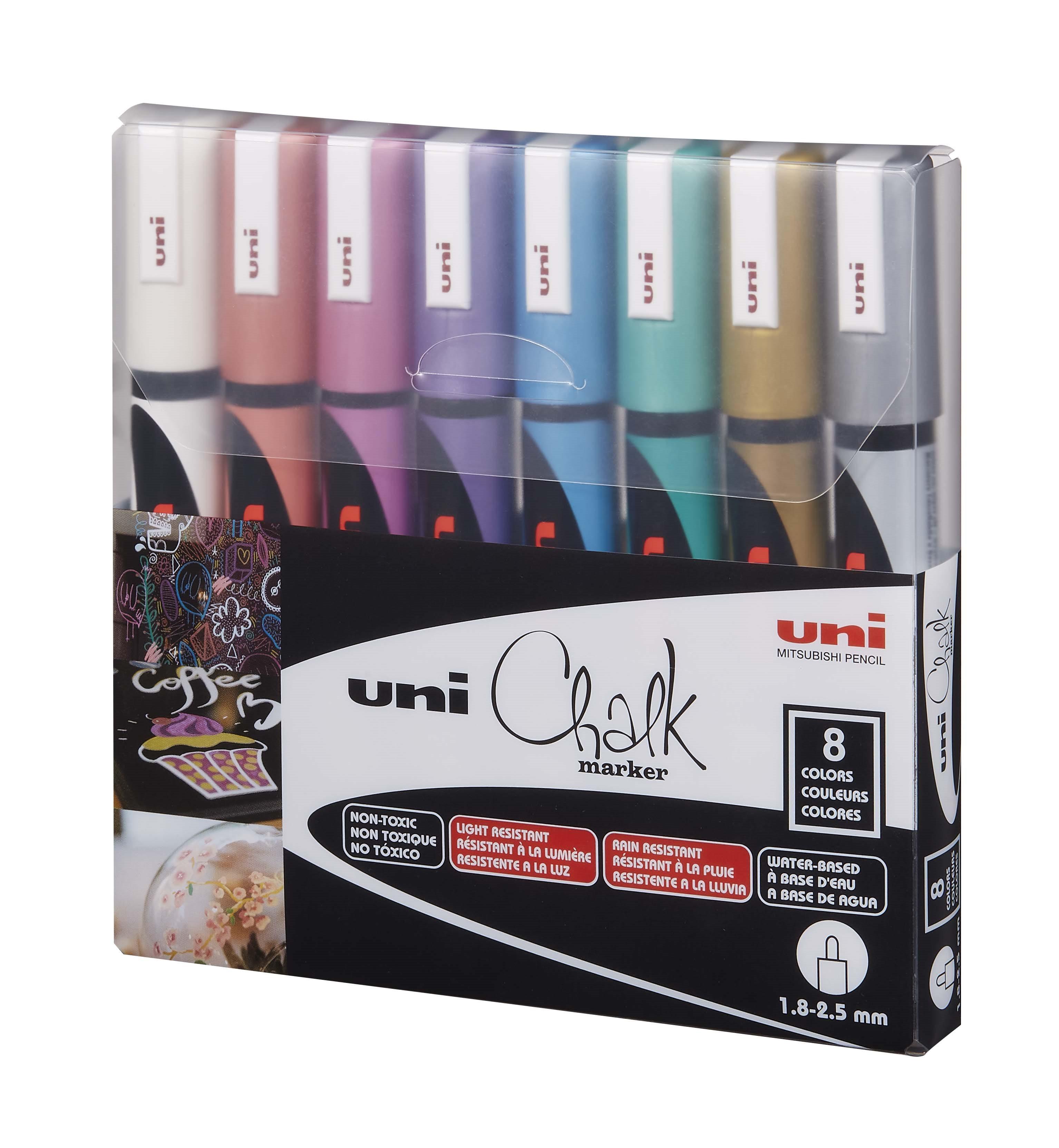 Uni-Ball Uni - Chalkmarker 5M - Metallic spalvos, 8 vnt