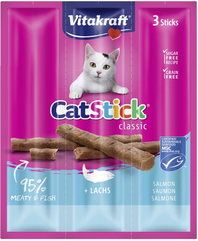 Vitakraft - Kačių lazdelės su lašiša MSC 3 lazdelės- (39314)