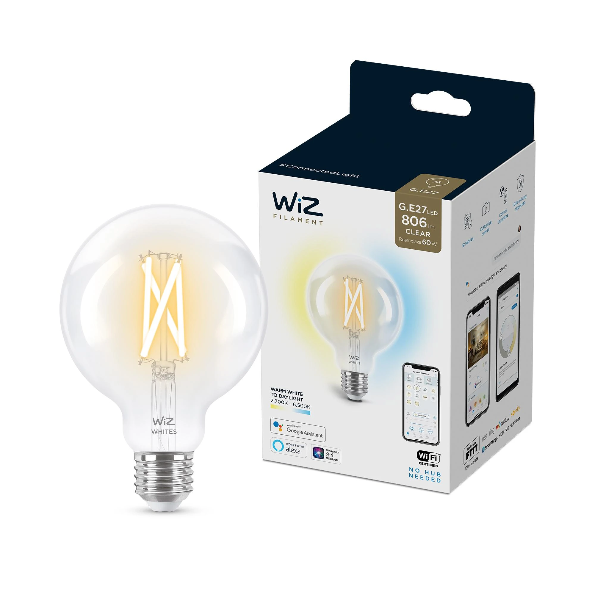 WiZ - G95 Clear Globe E27 Tunable Filament - Smart Home