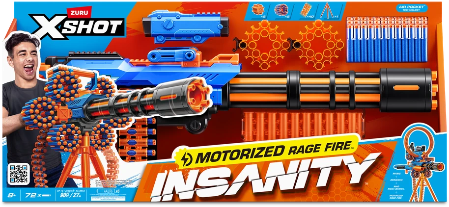 XShot X-Shot Insanity-Motorized Age Fire Gatlin pistoletas su trikoju - vaahtomuoviase